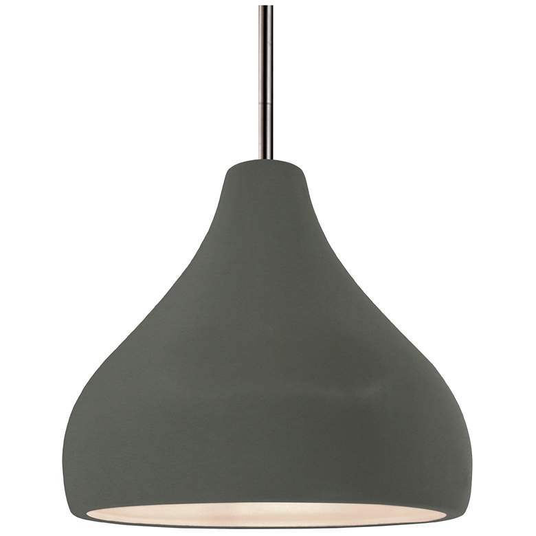 Image 1 11.5"W Pewter Green Frame Nickel Droplet Rigid Stem Kit LED Pendant