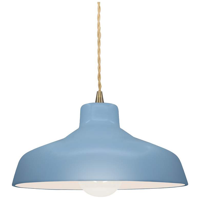 Image 1 11.5"W Sky Blue Frame Antique Brass Small Loft Beige Twisted LED Penda
