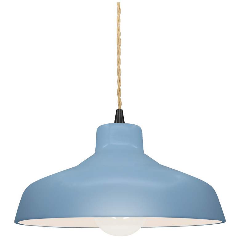 Image 1 11.5"W Sky Blue Frame Matte Black Small Loft Beige Twisted LED Pendant