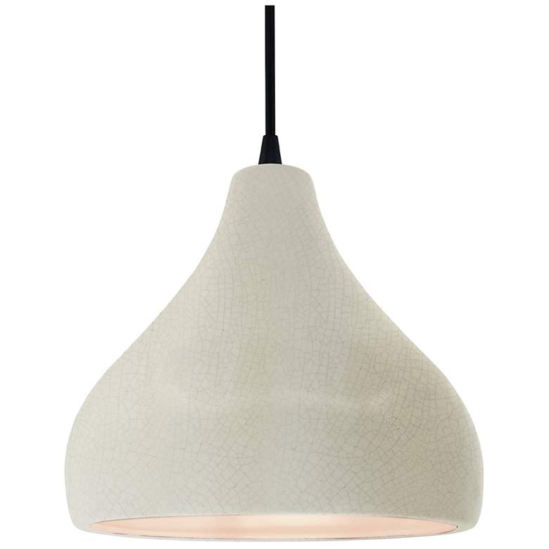 Image 1 11.5"W White Crackle Frame Matte Black Droplet Black Cord LED Pendant