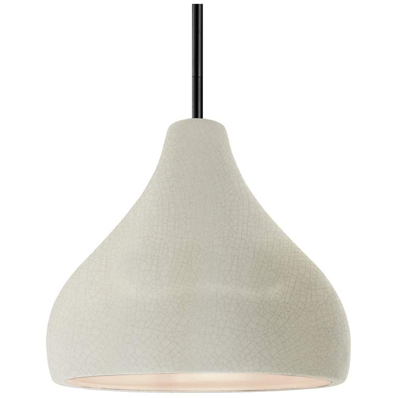 Image 1 11.5"W White Crackle Frame Matte Black Droplet Rigid Stem Kit Pendant