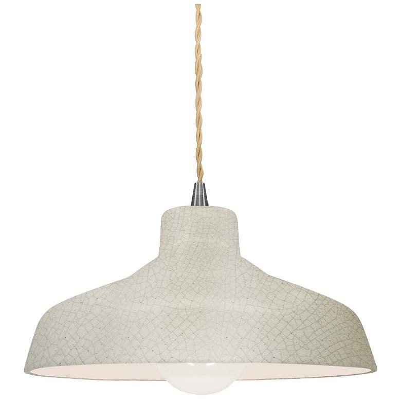 Image 1 11.5"W White Crackle Frame Nickel Small Loft Beige Twisted LED Pendant