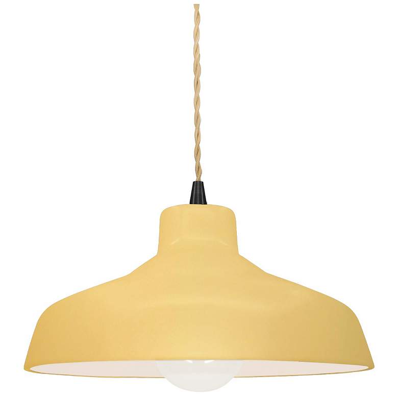 Image 1 11.5"W Yellow Frame Matte Black Small Loft Beige Twisted LED Pendant