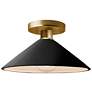 11.75"W Gloss Black/White Frame Polished Brass Flare LED Semi.Flush