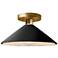 11.75"W Gloss Black/White Frame Polished Brass Flare LED Semi.Flush