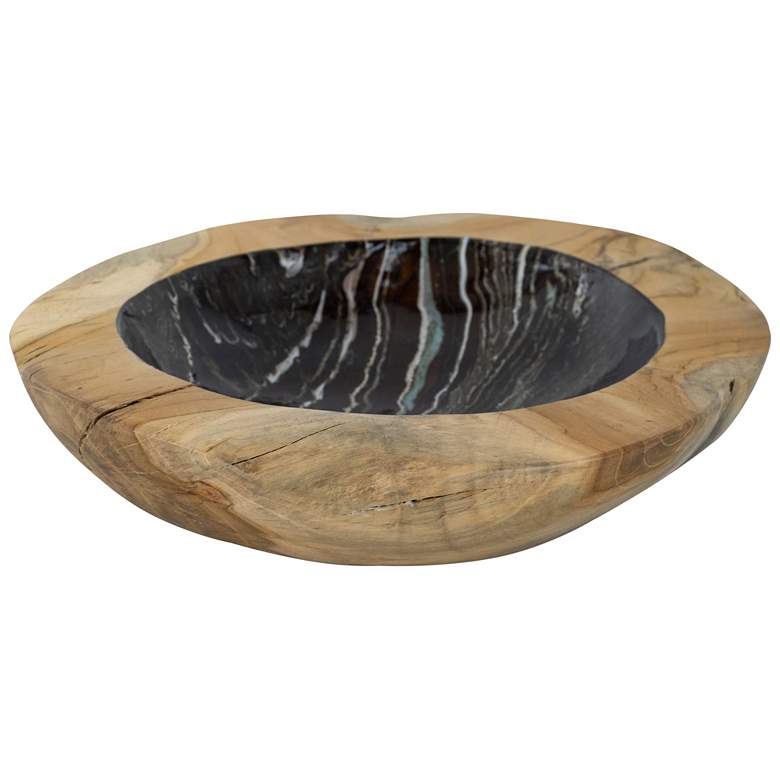 Image 1 11.8" Brown & Black Decorative Teak Bowl w/ Marble Pattern