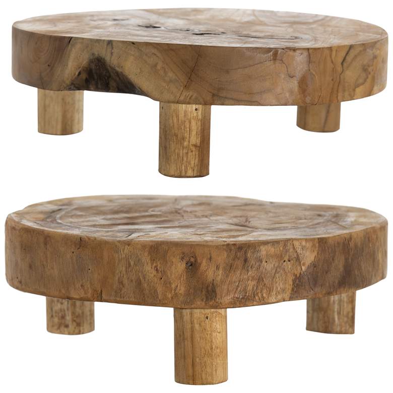 Image 1 11.8" Natural Teak Footed Round Trays - Set of 2