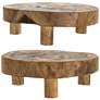 11.8" Natural Teak Footed Round Trays - Set of 2