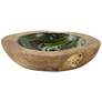 11.8" Wide Brown and Green Decorative Teak Bowl w/ Marble Pattern Inte