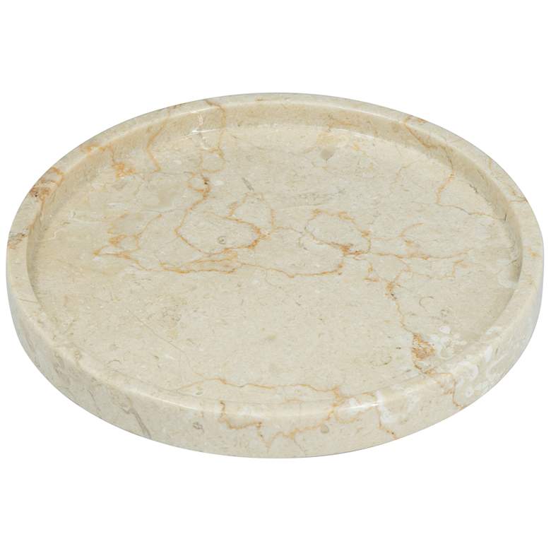 Image 1 11.8" Wide Cream Marble Decorative Plate with Raised Trim
