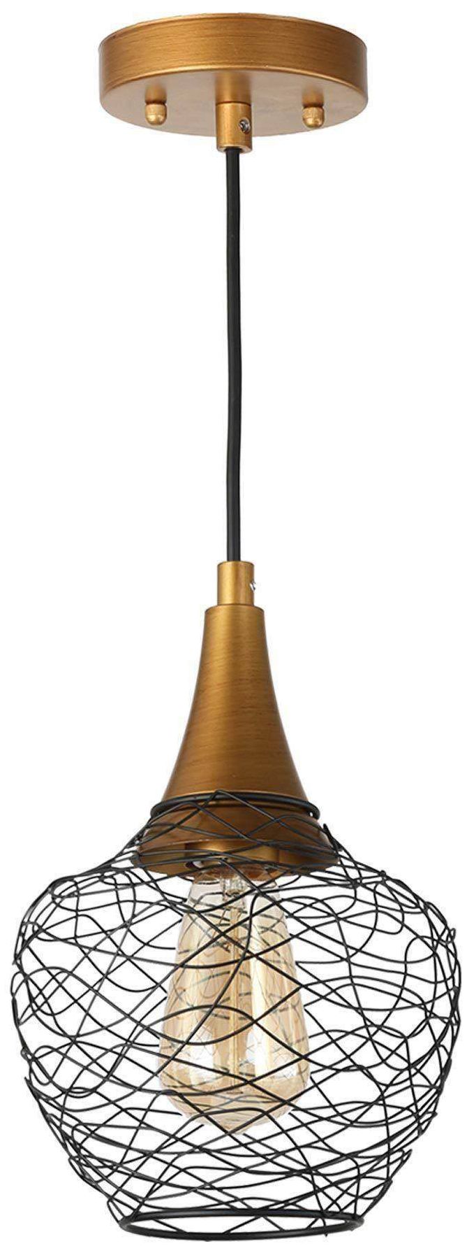 Image 2 11 1/2" High Black And Brass Cage Pendant Light more views