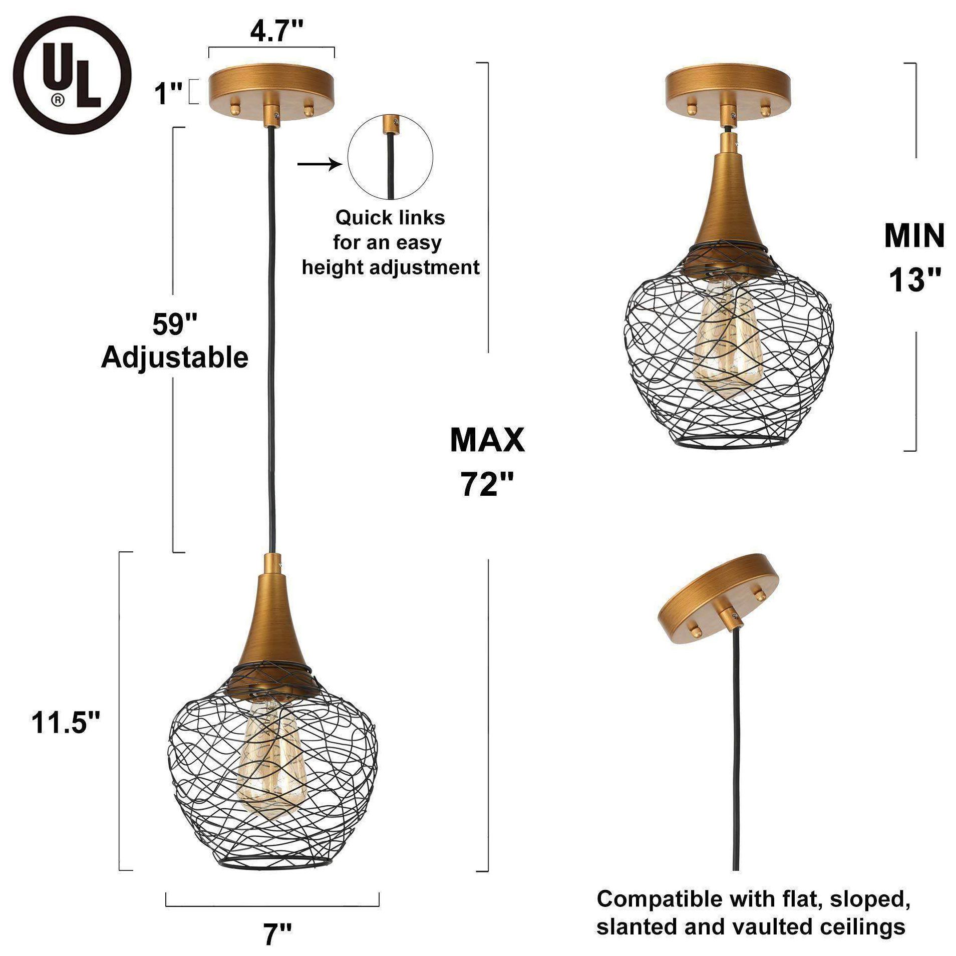 Image 5 11 1/2" High Black And Brass Cage Pendant Light more views