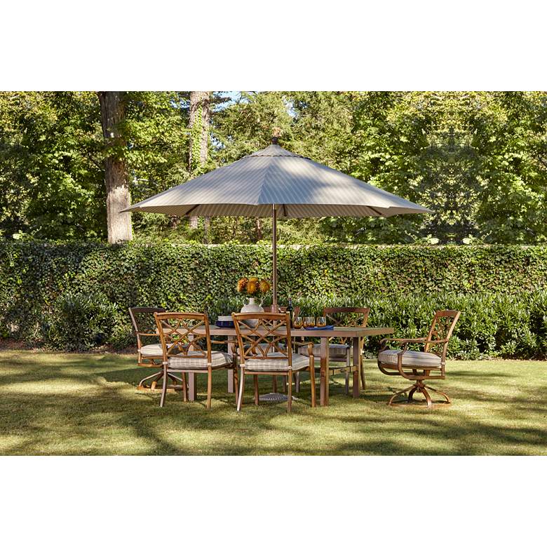 Image 1 11-Foot Wide Striped Beige Canopy Umbrella