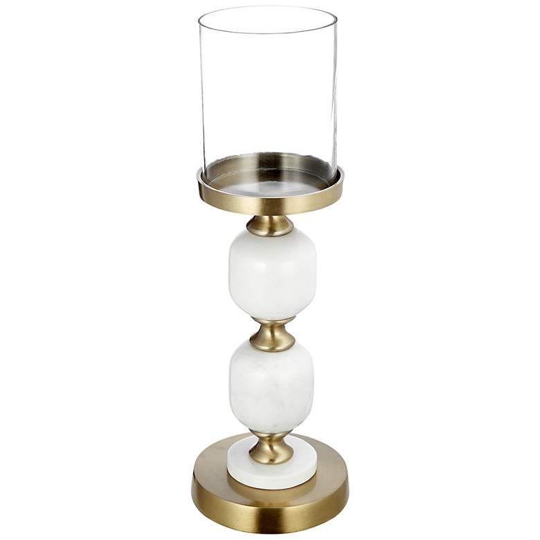 Image 1 11 inch Gold &#38; White Marble &#38; Metal Pebble Pillar Holder