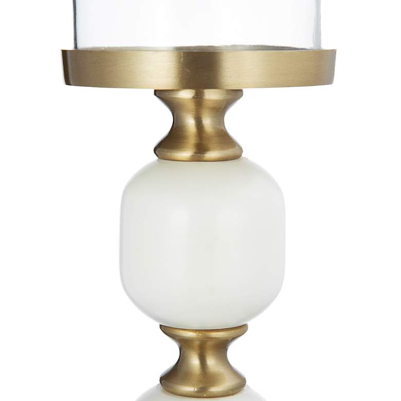 Image 3 11 inch Gold &#38; White Marble &#38; Metal Pebble Pillar Holder more views