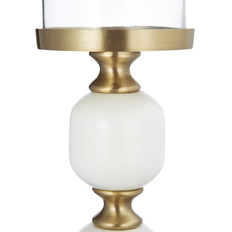 Image 3 11" Gold & White Marble & Metal Pebble Pillar Holder more views