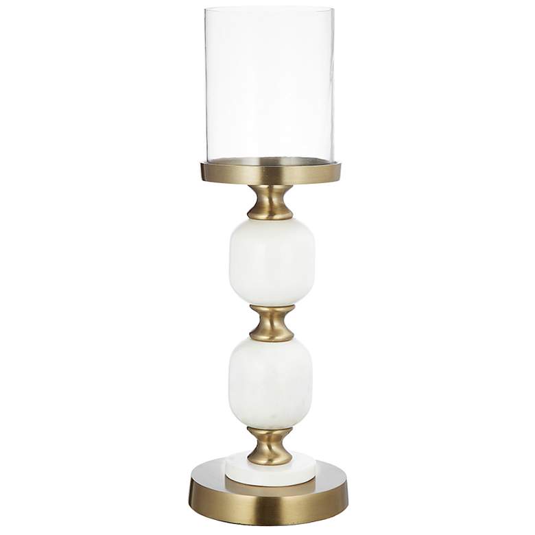 Image 5 11" Gold & White Marble & Metal Pebble Pillar Holder more views