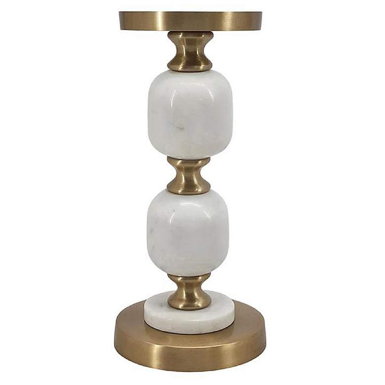 Image 6 11" Gold & White Marble & Metal Pebble Pillar Holder more views