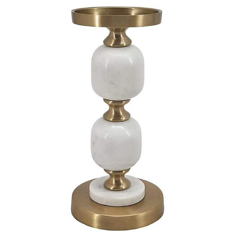 Image 7 11" Gold & White Marble & Metal Pebble Pillar Holder more views