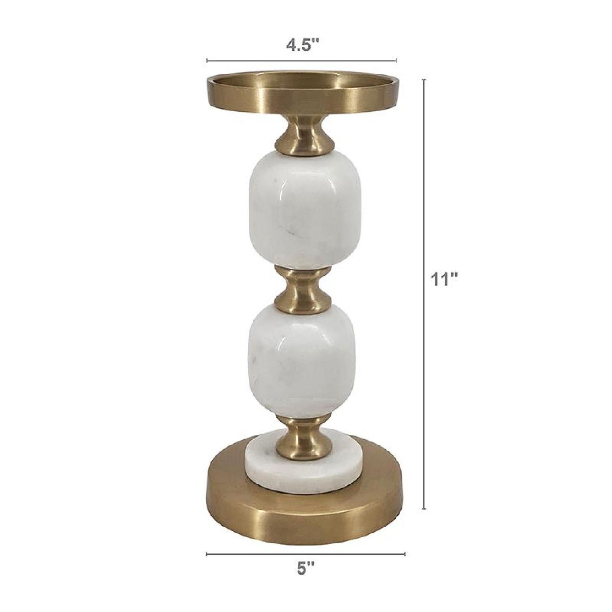 11" Gold & White Marble & Metal Pebble Pillar Holder