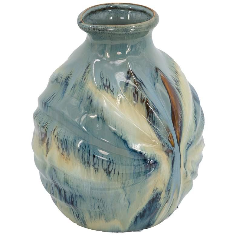 Image 1 11" High Blue and Brown Reactive Glazed Vase