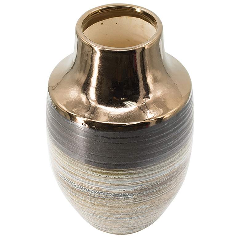 Image 1 11" High Gray and Copper Modern Textured Cylinder Vase