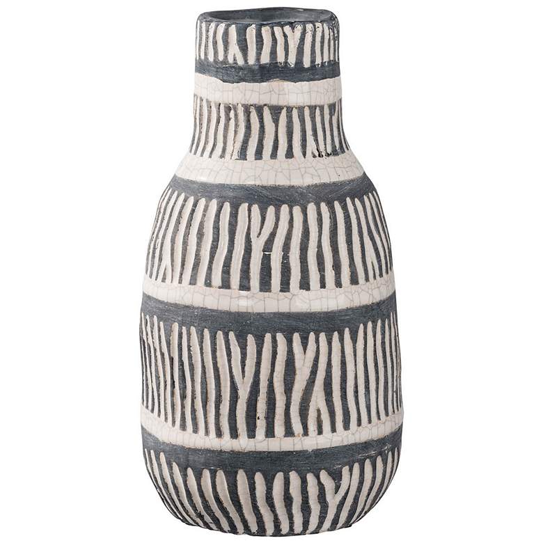 Image 1 11 inch High Tan and Black Ceramic Vase