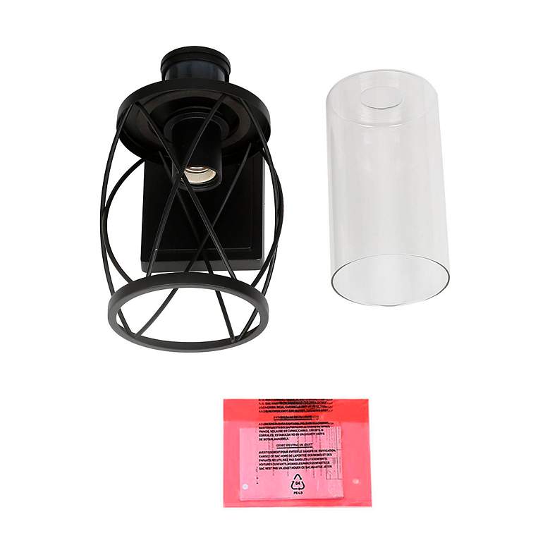Image 5 11" High Textured Black Motion Sensor Cylinder Metal Outdoor Wall Ligh more views