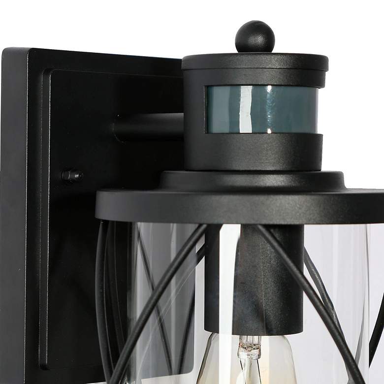 Image 7 11" High Textured Black Motion Sensor Cylinder Metal Outdoor Wall Ligh more views