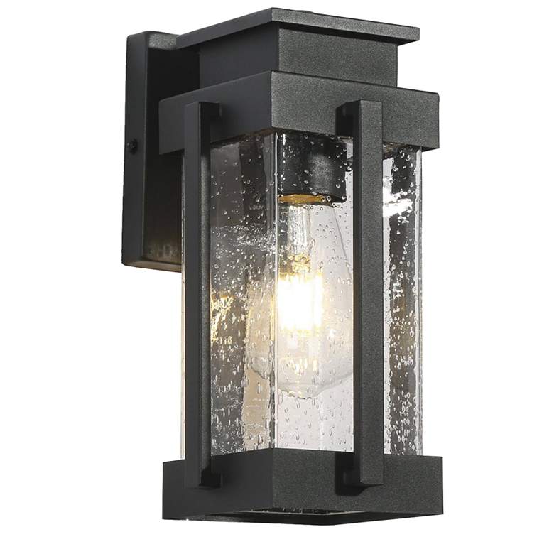 Image 1 11" High Textured Black Rectangle Metal Outdoor Wall Light