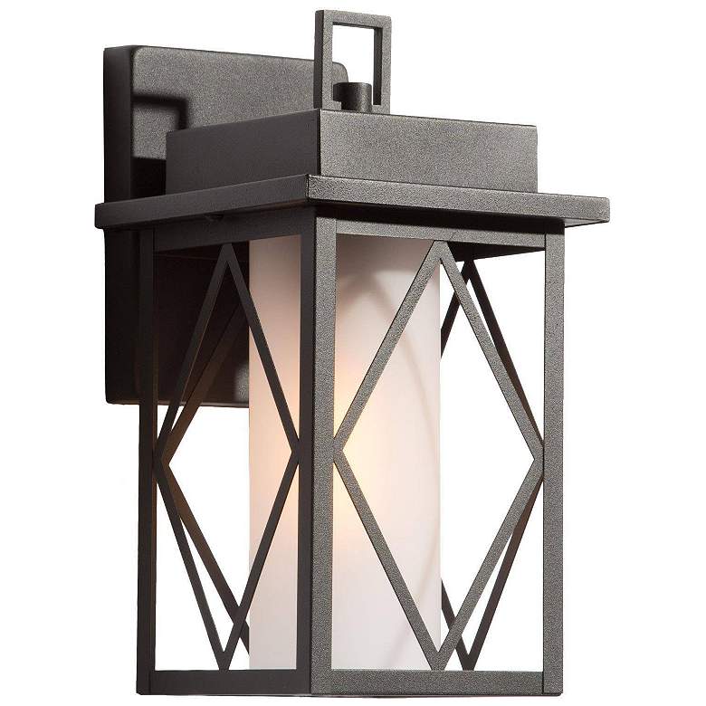 Image 1 11" High Textured Black Square Metal Outdoor Wall Light