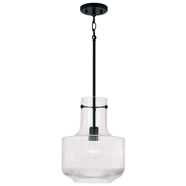 Image 1 11 inch W x 15 inch H 1-Light Pendant in Matte Black with Clear Fluted Gl