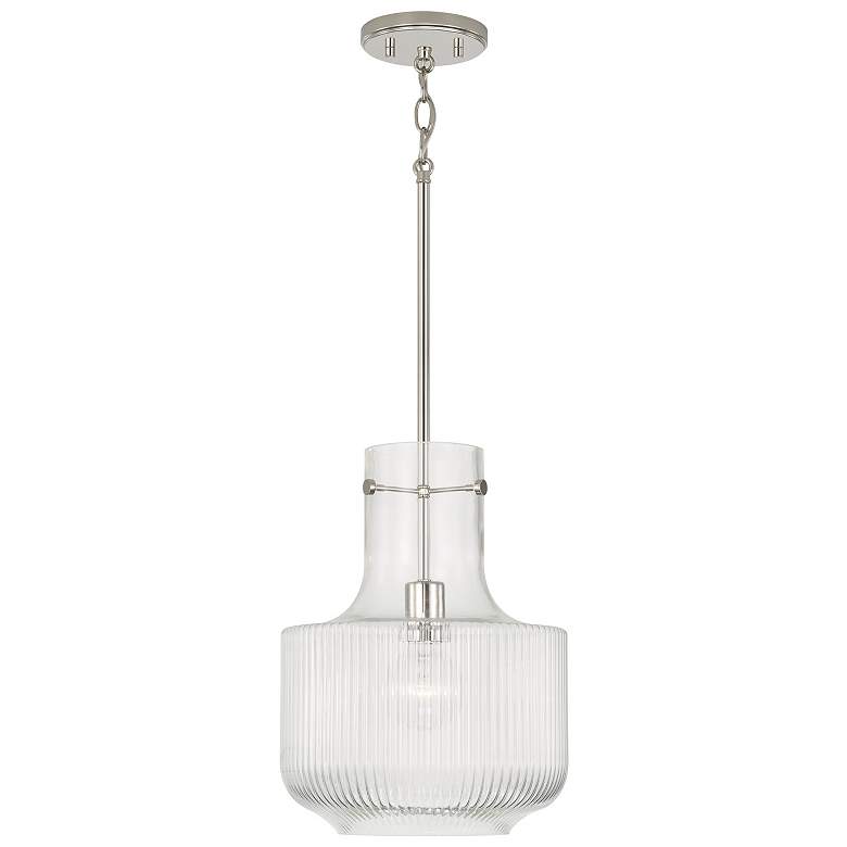 Image 1 11 inch W x 15 inch H 1-Light Pendant in Polished Nickel with Clear Flute