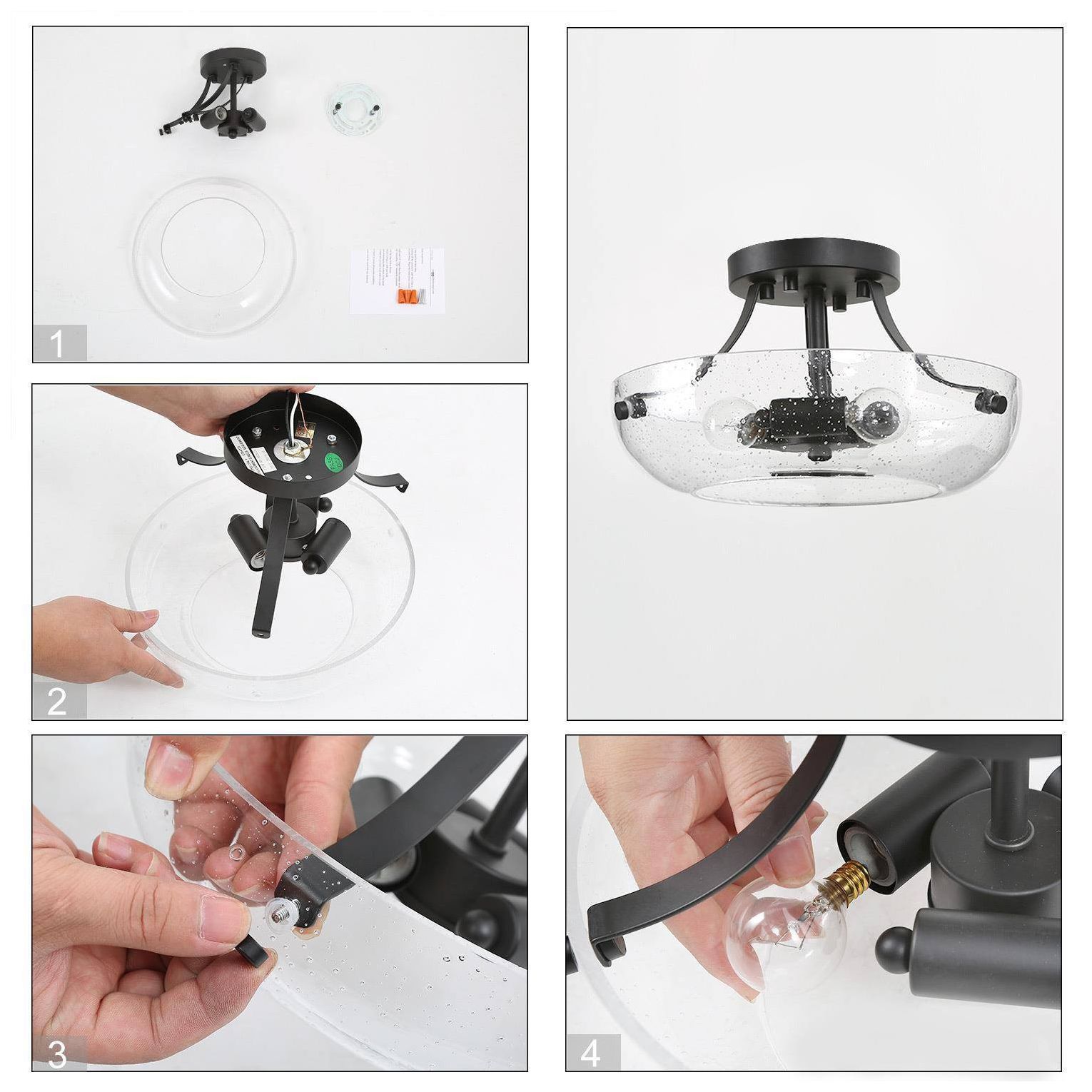 Image 6 11" Wide 3-Light Black Glass Drum Semi-Flush Ceiling Light more views