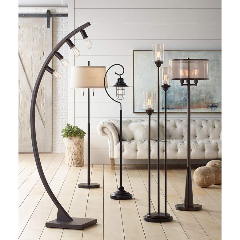 Image 1 Franklin Iron Works Libby Bronze and Seeded Glass 3-Light Tree Floor Lamp in scene