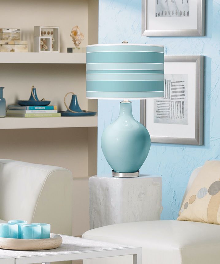 Image 1 Color Plus Ovo 28 1/2" Bold Stripe Shade Raindrop Blue Table Lamp in scene