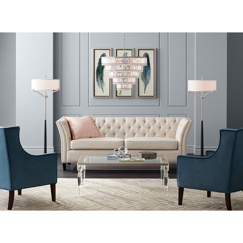 Image 1 360 Lighting Avery 62" Black Brushed Nickel Column 2-Light Floor Lamp in scene