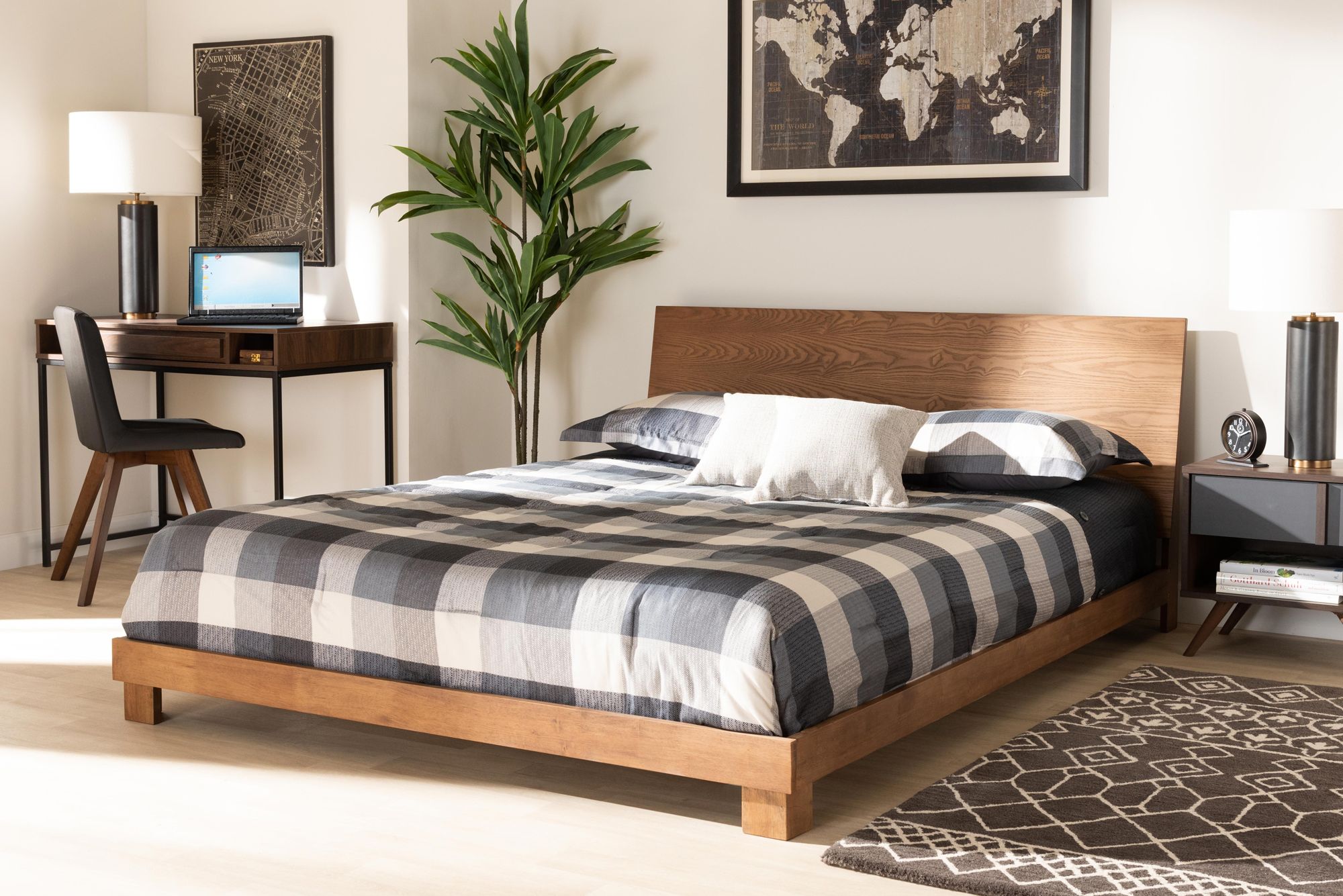 Thumbnail1 of Baxton Studio Haines Walnut Brown Queen Size Platform Bed in scene