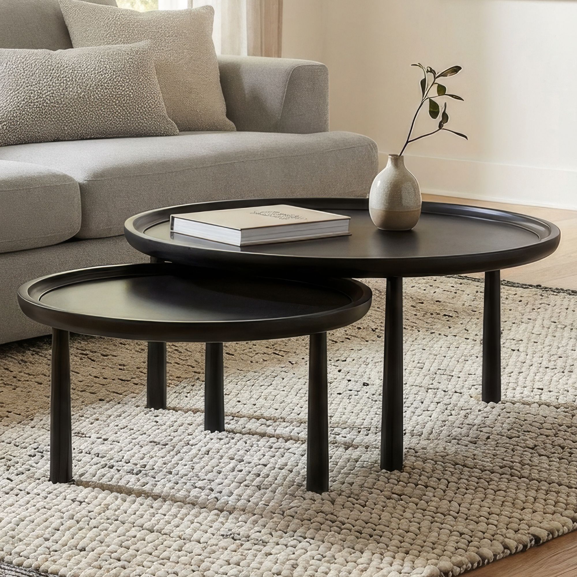 Thumbnail1 of Sonia Matte Black Round Nesting Coffee Tables Set of 2 in scene