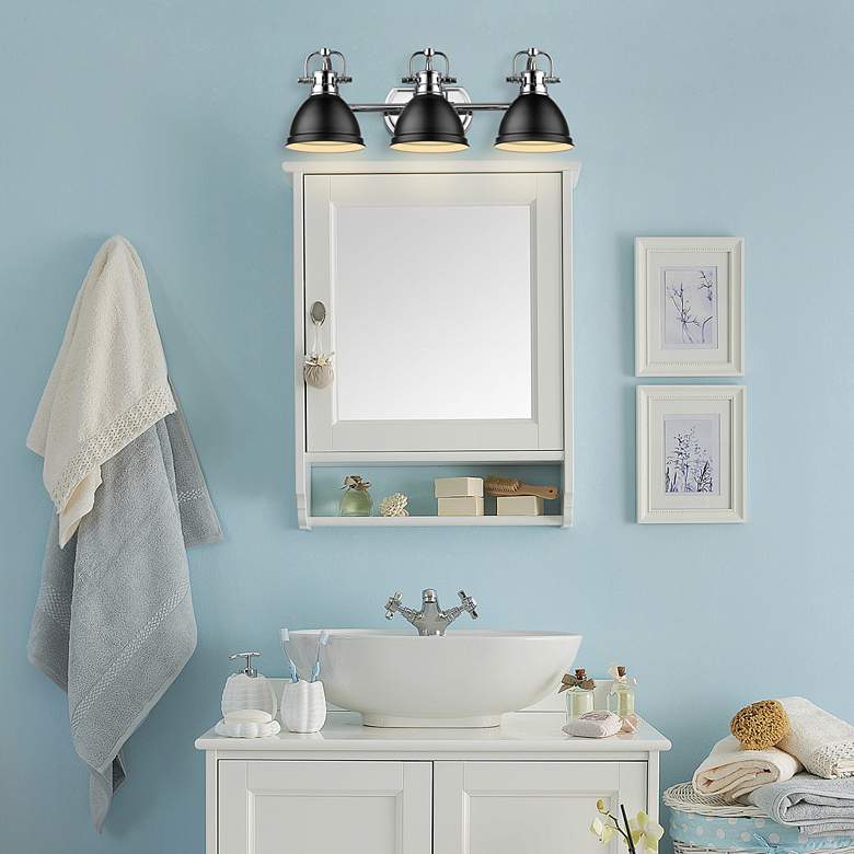 Image 1 Duncan 24 1/2"W Chrome 3-Light Bath Light with Black Shades in scene