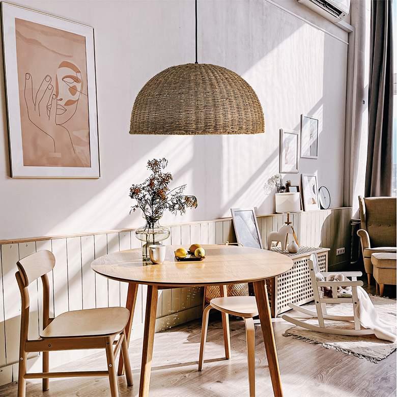 Image 1 Dainolite Pourel 23 3/4" Wide Matte Black and Seagrass Pendant Light in scene