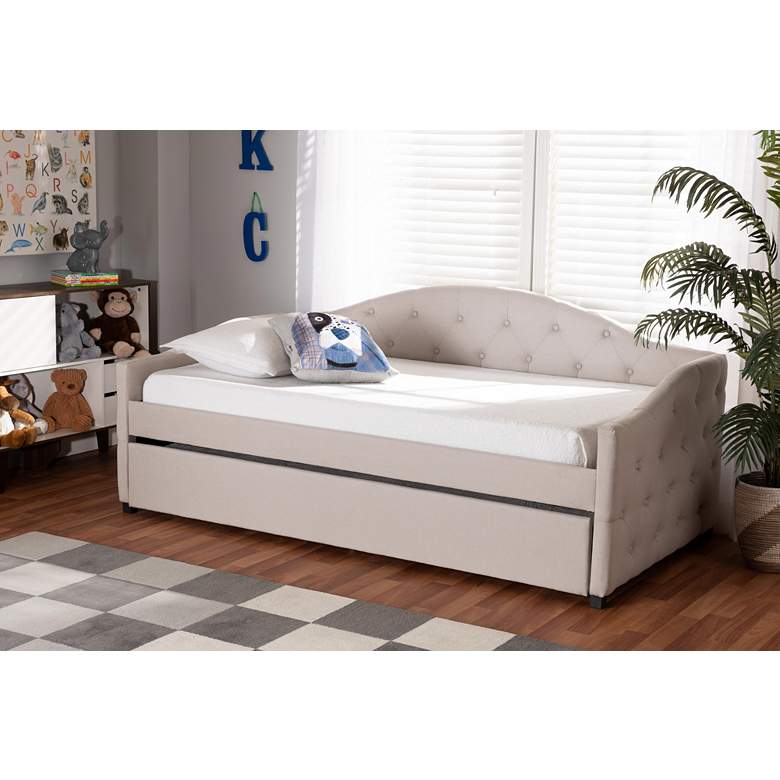 Image 1 Becker Beige Fabric Tufted Twin Size Daybed with Trundle in scene