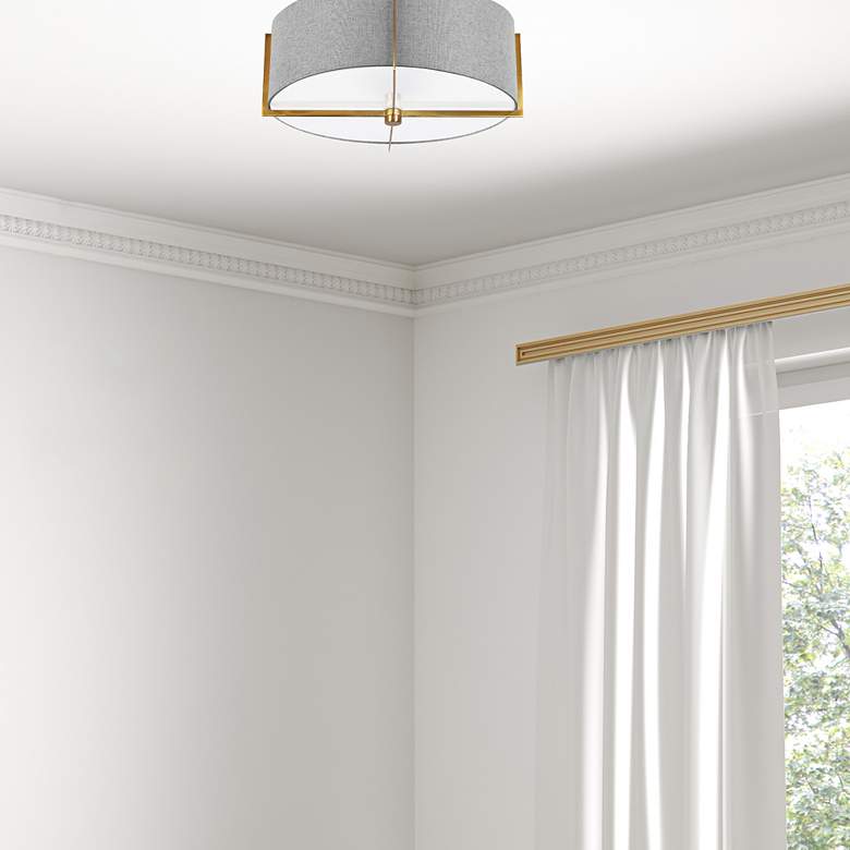 Image 1 Preston 15" Wide 3 Light Aged Brass Semi-Flush Mount in scene