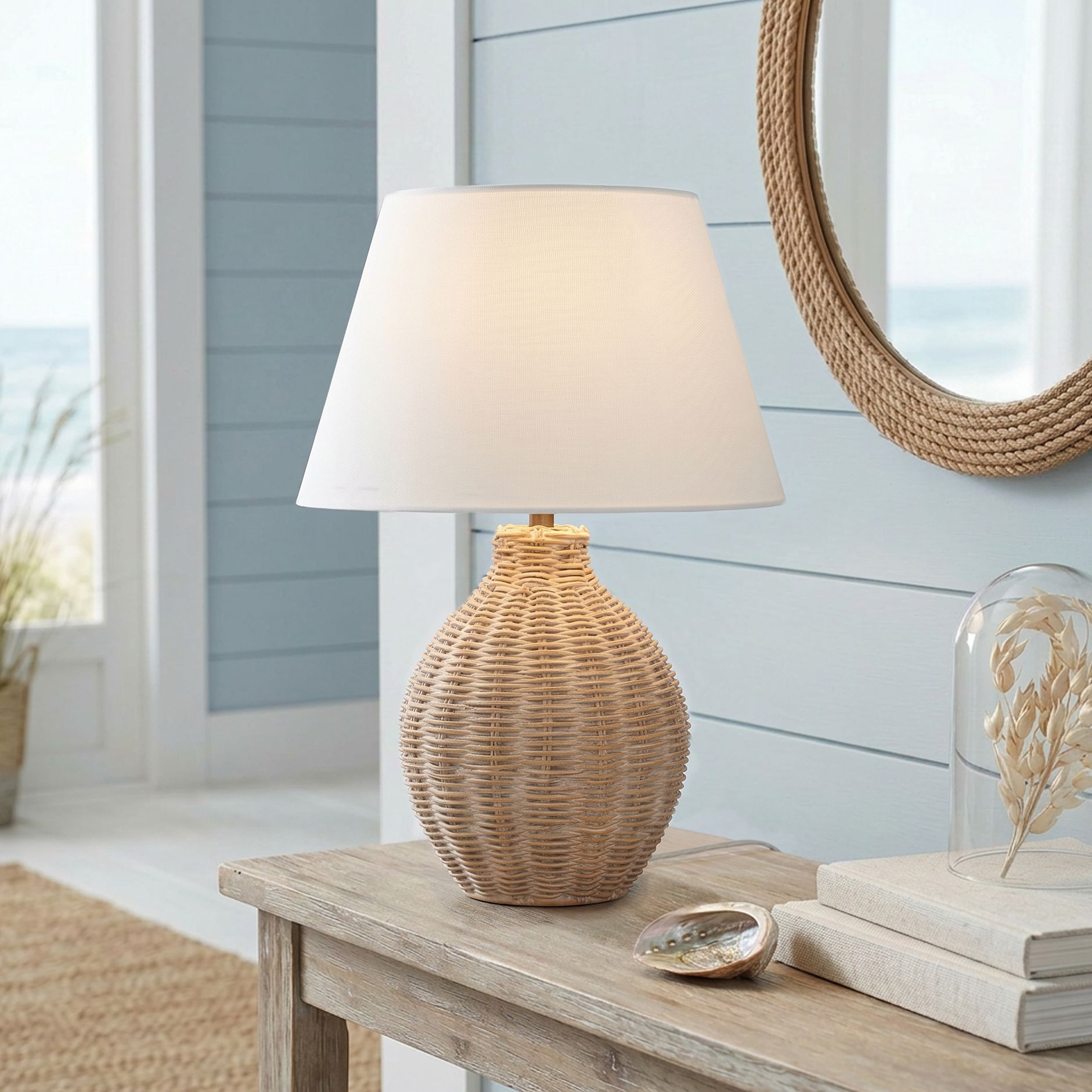 Image 1 Possini Euro Isla 15" High Faux Rattan Living Room Accent Table Lamp in scene