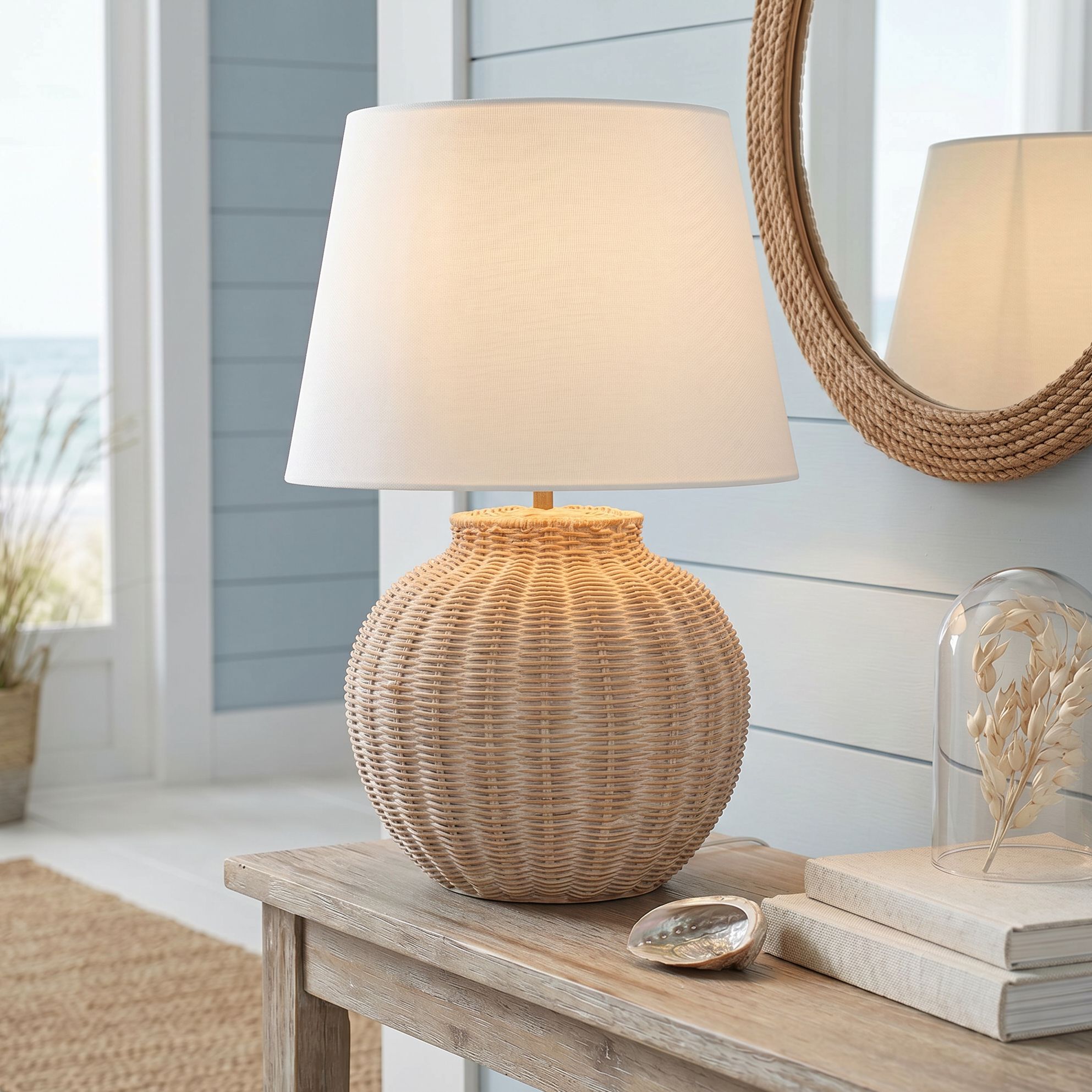 Image 1 Possini Euro Kai 19" High Natural Rattan Pot Design Accent Table Lamp in scene