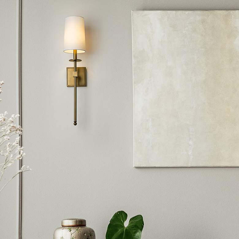 Image 1 Camila 26" High Rubbed Brass Wall Sconce in scene