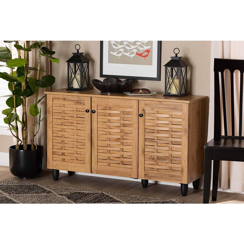 Image 1 Baxton Studio Winda 45" Wide Oak Brown 3-Door Shoe Cabinet in scene