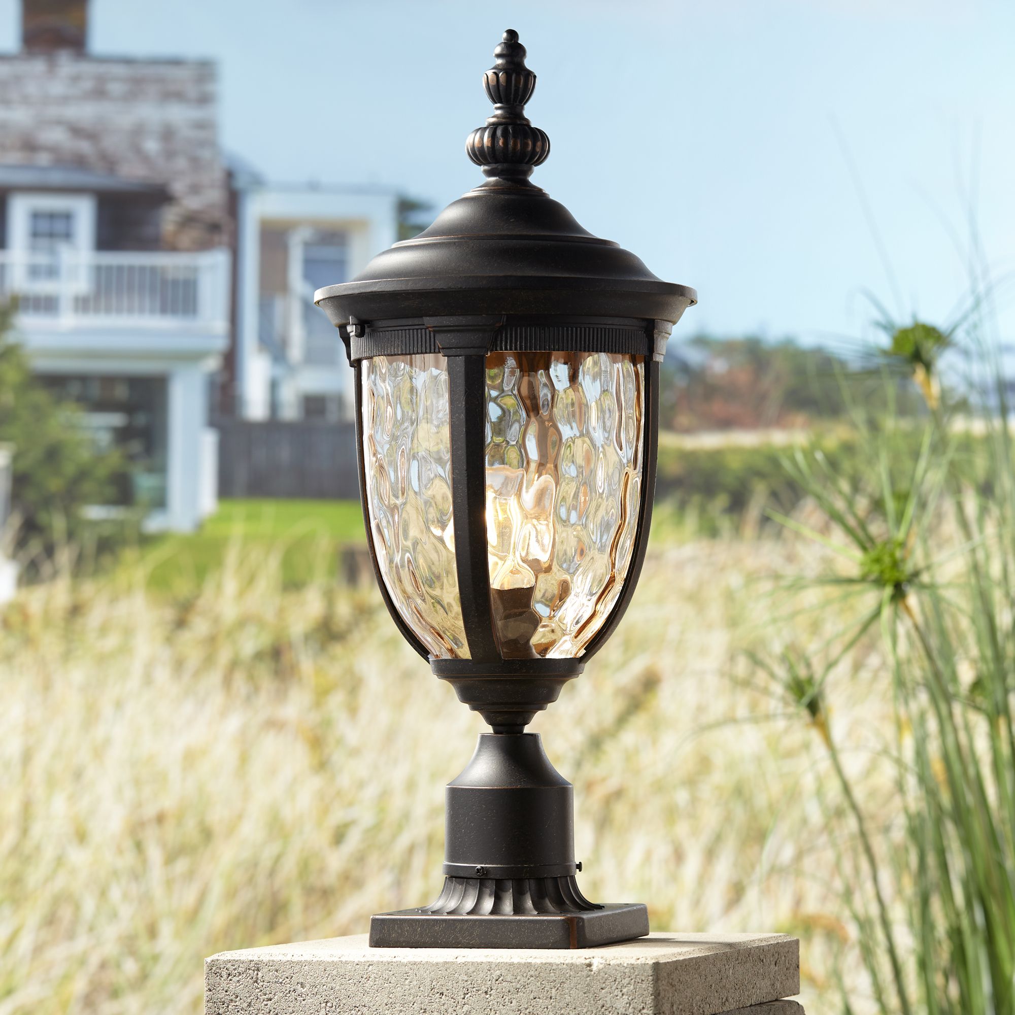 Image 1 Bellagio 22 3/4" High Bronze Post Light with Pier Mount Adapter in scene