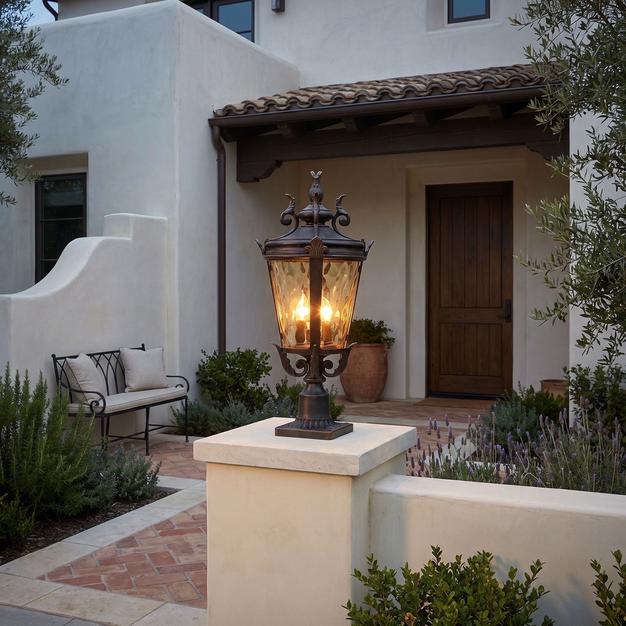 Image 1 Casa Marseille 27" High Bronze Post Light with Pier Mount Adapter in scene