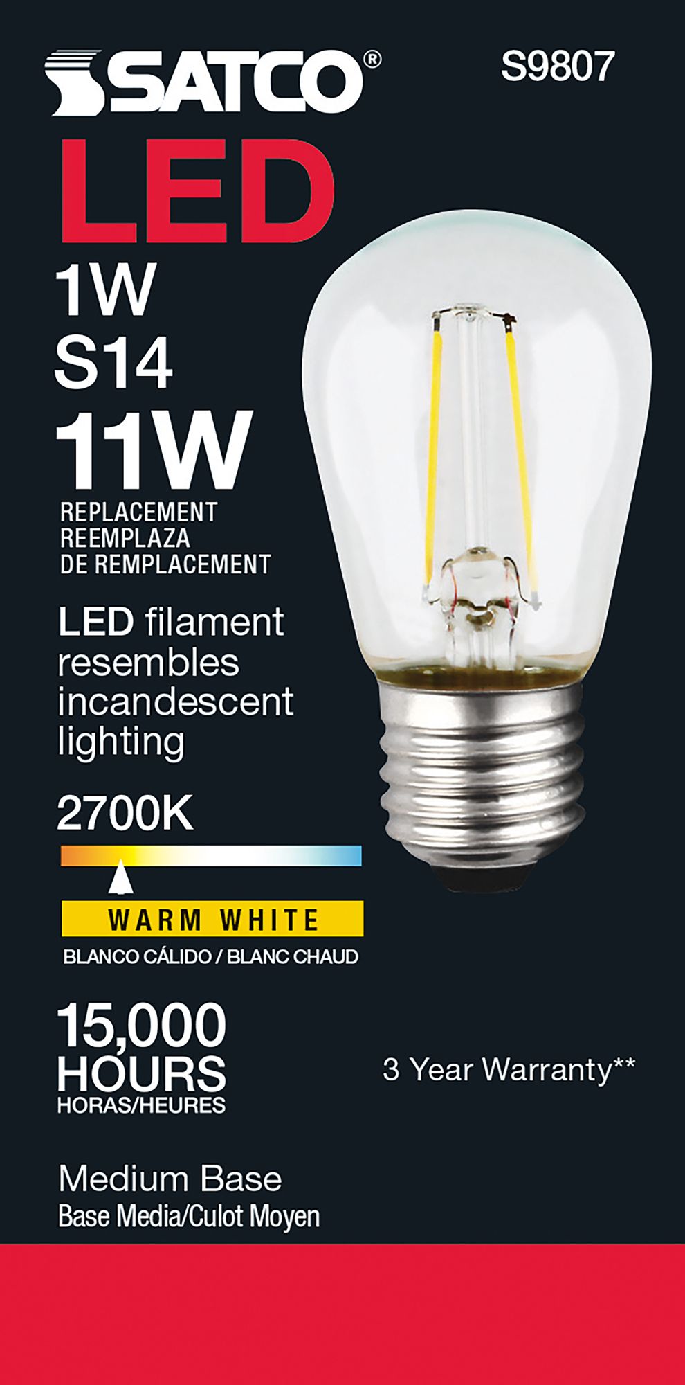 Image 4 11W Equivalent Satco Clear 1W LED Non-Dimmable Standard Bulb more views